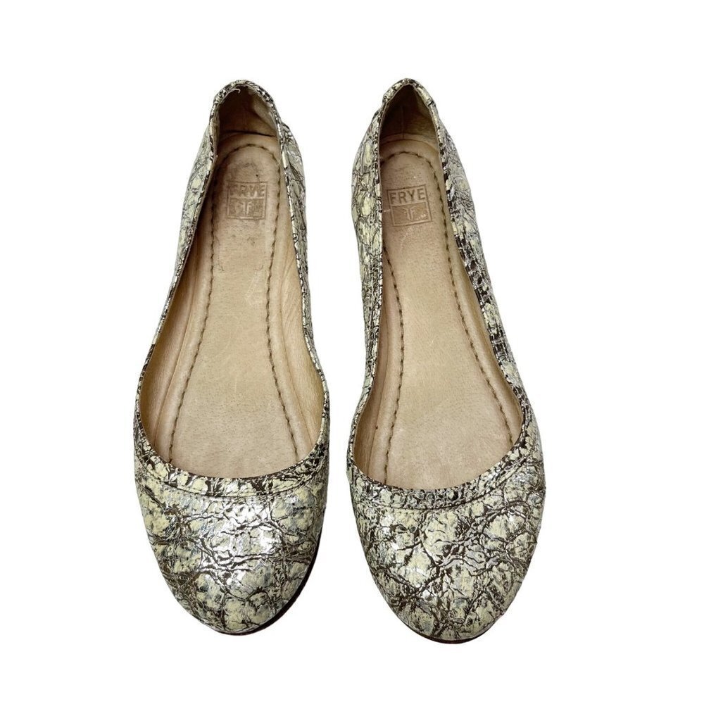 Frye Carson Ballet Leather ballerina Flats Size 7 Cream Silver pattern